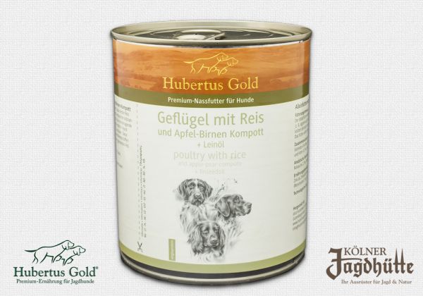 Bild Hubertus Gold: Geflügel mit Reis und Apfel-Birnen Kompott. Premium Nassfutter